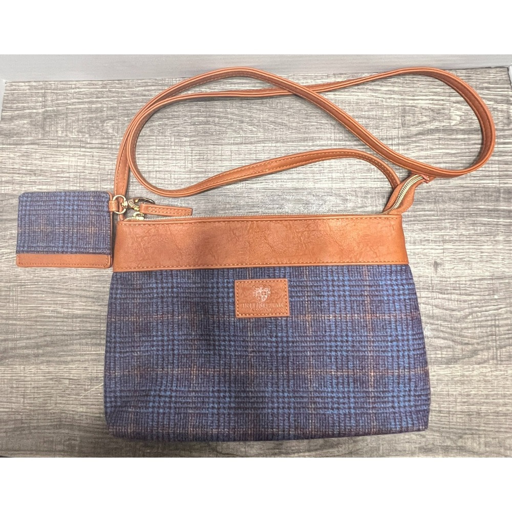 British Bag Company Tweed Crossbody Coin Purse Plaid‎ Wool Blend Preppy